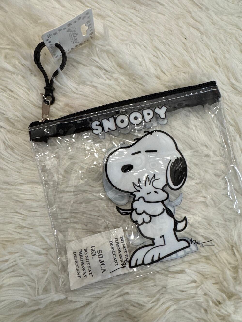 Snoopy clear pouch keychain bag charm with black & white Snoopy graphic